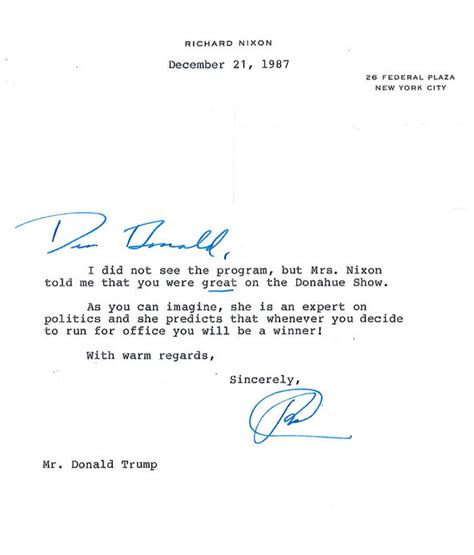 Write formal letter to the president of your local residents welfare association , suggesting that the plot in the colony be converted to a. Donald Trump, Praised by Former President Nixon, Biography ...