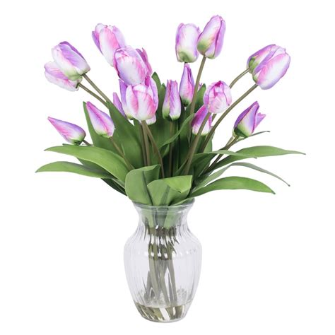 Vickerman 21 Tulip Arrangement With 24 Purple Tulips Arranged In Glass Vase With Acrylic Water