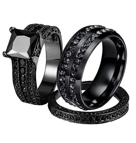 double row and black cubic zirconia 316l stainless steel wedding ring innovato design