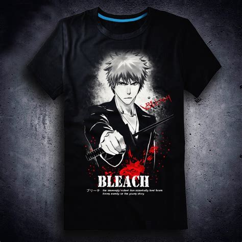 Anime Bleach T Shirts Black O Neck Short Sleeve Ichigo Kurosaki Tops