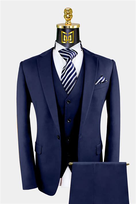 High Quality With Low Price Mens 3 Piece Suit Navy Blue Classic Slim