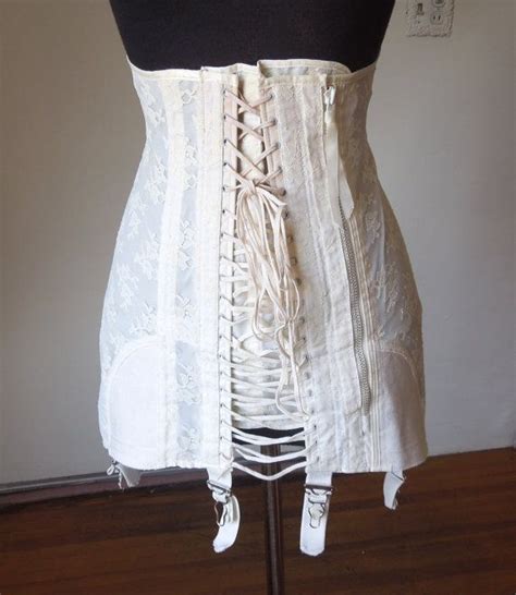 Vintage Corset Girdle With Garter Clips Lace Up Cream Or Off White