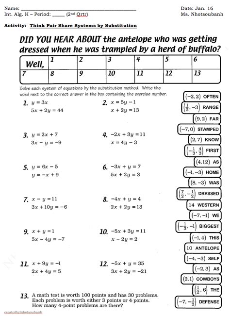 Free worksheet(pdf) and answer key on solving systems of equations using substitution. Substitution as well System Of Equations Substitution ...
