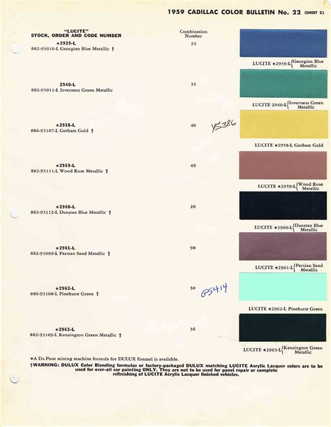 1950 To 1959 Gm Paint Codes And Color Charts