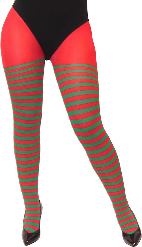 Red And Green Striped Elf Tights Fancy Dress Accessory Christmas Fancy