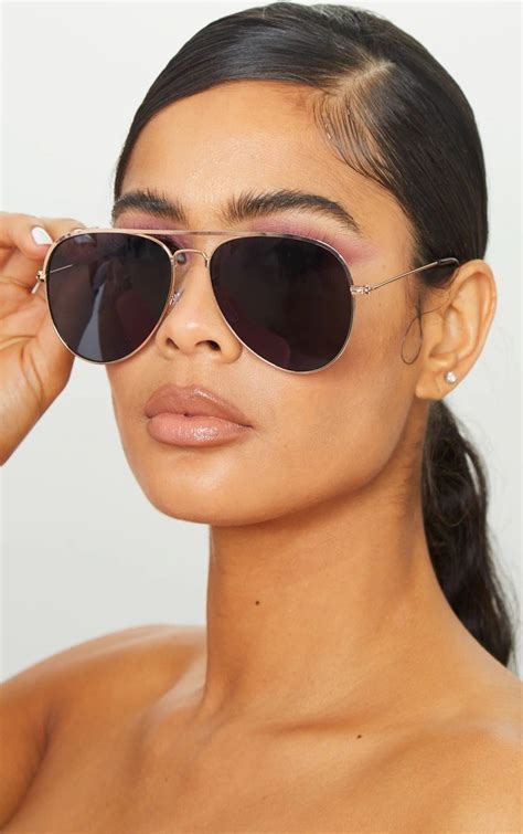Gold Metal Tinted Lens Aviator Sunglasses Pretty Little Thing