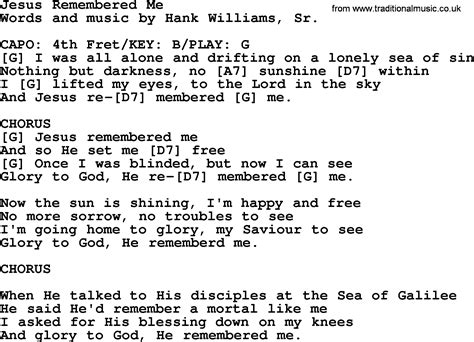 Hank Williams Song Jesus Remembered Me Lyrics And Chords