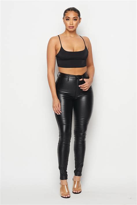 classic high waisted faux leather skinny jeans black