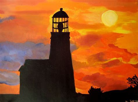 Lighthouse Sunset Silhouette - 18 x 24 Landscape Painting. $55.00, via Etsy. | art that I love ...
