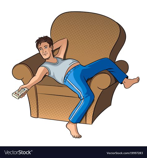 Lazy Guy Watching Tv Pop Art Style Royalty Free Vector Image