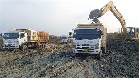 Truk Excavator Truk Tronton Excavator Loading Trucks Galian Tanah Merah Truk Pengangkut