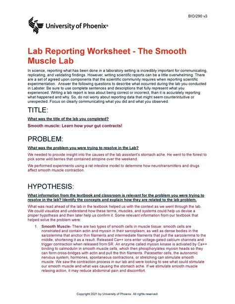 Bio290 V3 Wk5 The Smooth Muscle Lab Report Bio290 V Lab Reporting