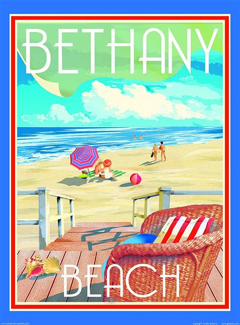 Bethany Beach Chair Art Deco Style Vintage Travel Poster By