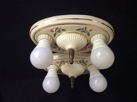 Antique Pair Of Porcelain Porcelier Ceiling Light Fixtures Double