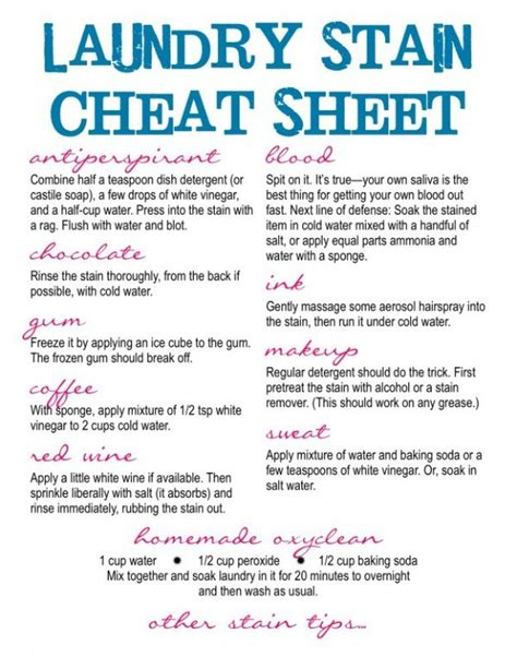 your ultimate laundry stain removal cheat sheet how to instructions