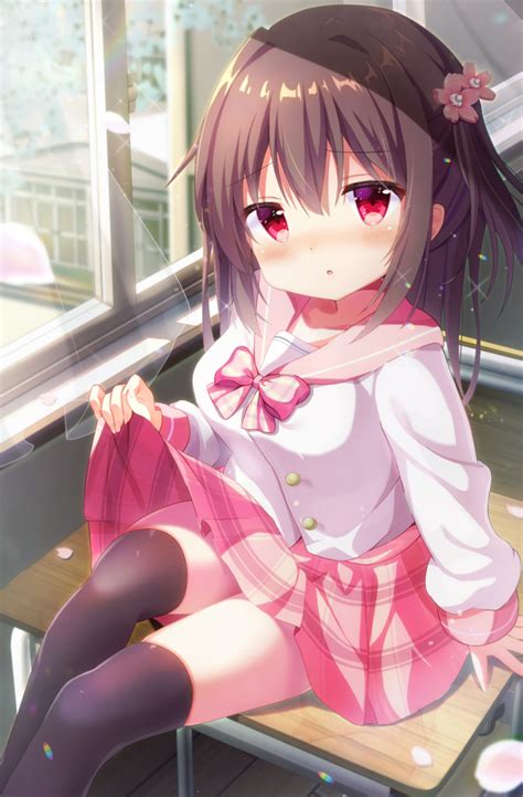 Original Highres 1girl Black Thighhighs Blush Brown Hair