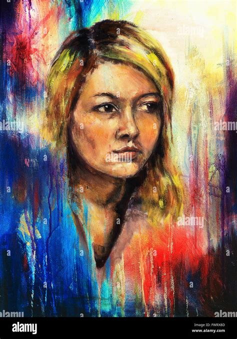 Art Colorful Painting Beautiful Girl Face And Abstract