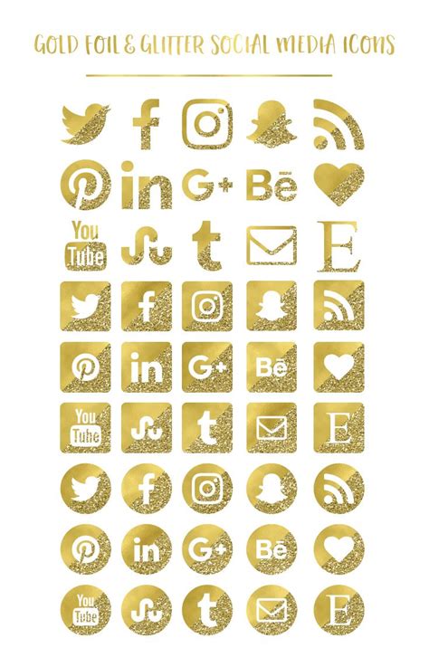 Gold Social Media Icons Buttons Website Icons Gold Foil Etsy Social