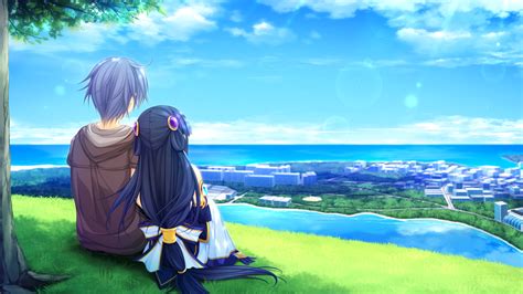 Download 1920x1080 Anime Couple Scenic Romance Clouds Cute