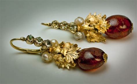 18 Století Georgian Era Amber Náušnice Starožitné šperky Klasické
