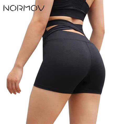 Normov Solid Black High Waist Yoga Shorts For Sports Women Fitness Clothing Breathable Running