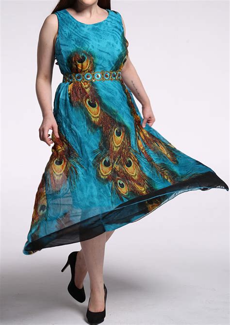 peacock feather printed maxi dress bellelily