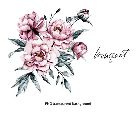 Watercolor Flowers Clipart Pink Peonies Bouquet PNG Etsy Watercolor