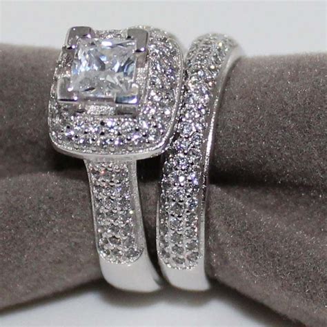 2020 Princess Square Zircon Crystal Wedding Ring Set For Women Vintage