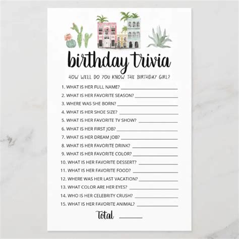 Birthday Trivia Editable Game Zazzle