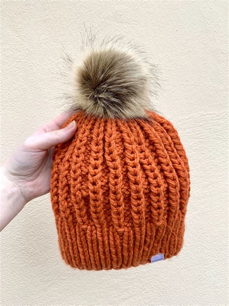 Burnt Orange Beanie Hat Orange Beanie Knitted Hats Orange Handmade