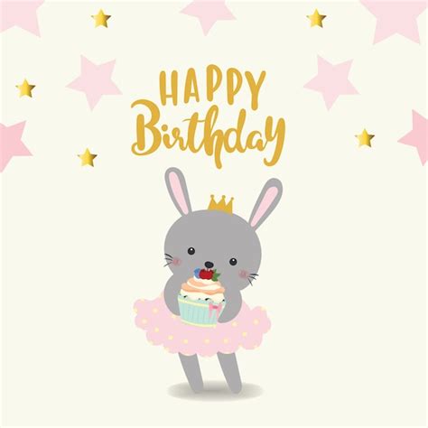 Premium Vector Happy Birthday Card With Cute Rabbit