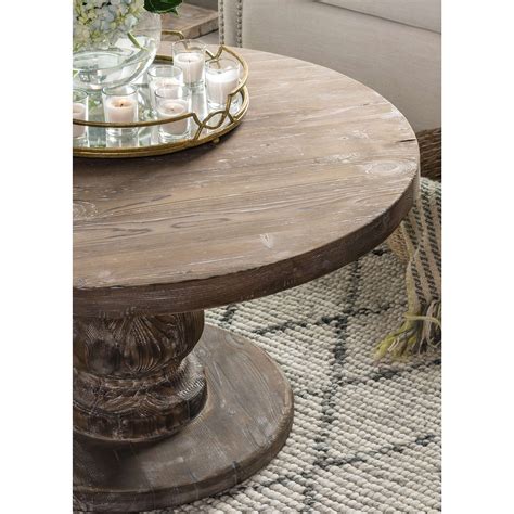 Rustic Distressed Reclaimed Pine Wood Round Coffee Table in Mocha