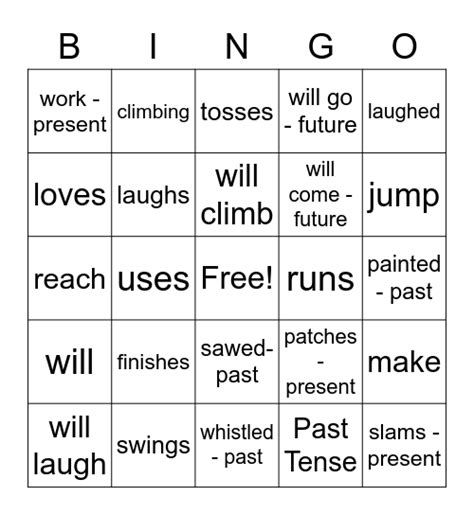 Verb Tenses Bingo Card