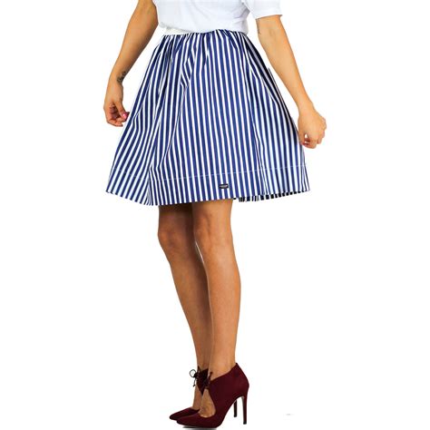 Navy And White Striped Skirt With Pockets By Foxers