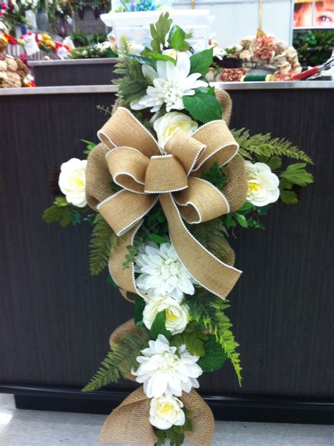 Burlap Memorial Cross 2 Store 4930 Funeral Flower Arrangements