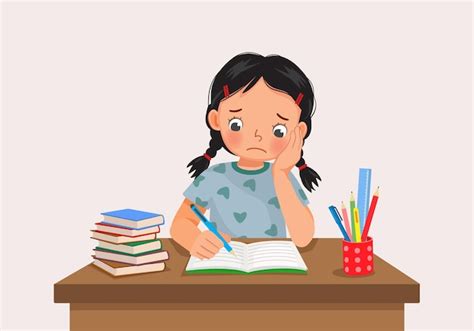 Premium Vector Cute Little Girl Feeling Stress Tired And Bored