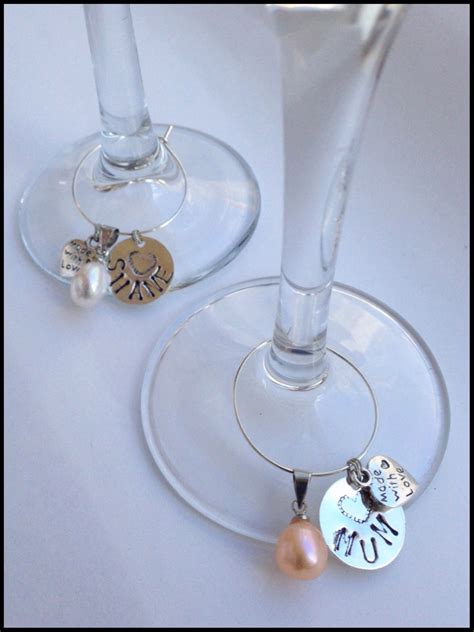 Personalised Hand Stamped Wine Glass Charm With Removable Cultured Pearl Pendant Wine Glass