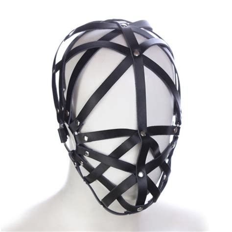 china head restraints harness mask bdsm bondage gimp leather padded hood blindfold cosplay sex