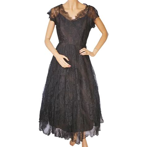 Vintage 1950s Black Chantilly Lace Dress Size Medium Dresses Lace