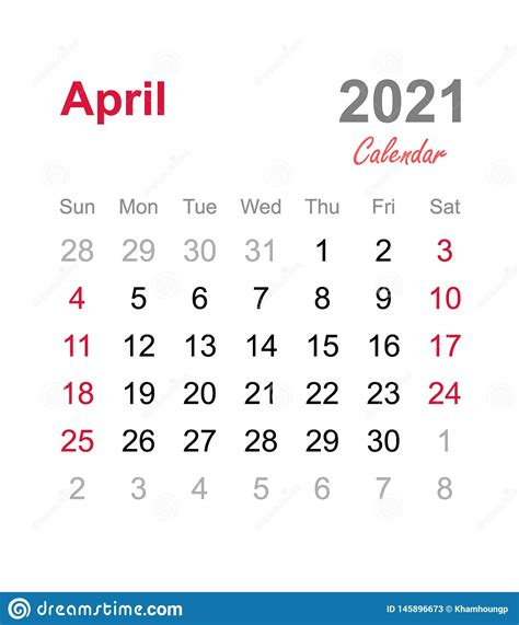 April 2021 Calendar Monthly Calendar Template 2021