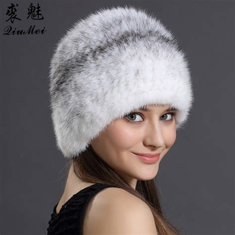 Womens Real Mink Fur Hats Beanies Winter Natural Fur Casual Female