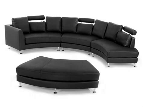 Modern Curved Sectional Sofa With Chaise And Headrests Black Leather