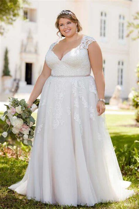 Stella York 6391 Romantic Lace Plus Size Wedding Dress With Cameo