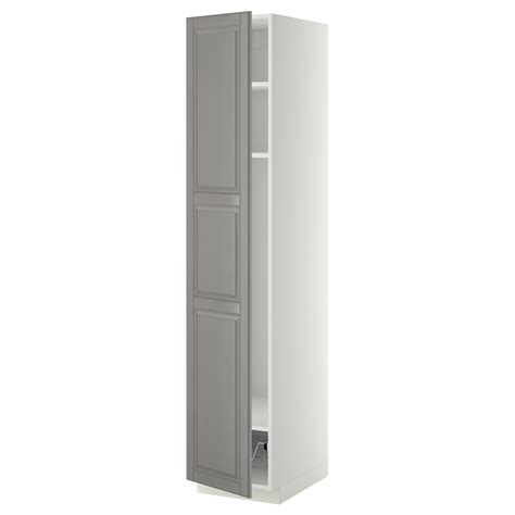 METOD high cabinet w shelves/wire basket, white/Bodbyn grey, 40x60x200 ...