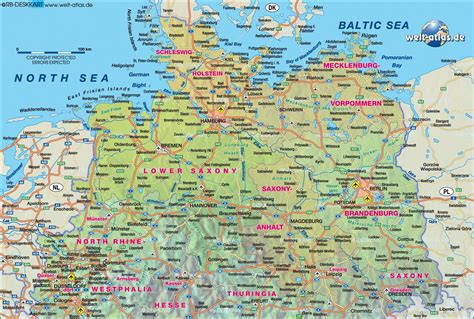 Severna Nemčija Map Zemljevid Nemčije Severu Zahodna Evropa Evropa