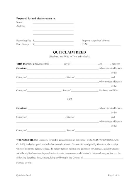 Fillable Online Florida Quitclaim Deed From Husband And Wife To Two