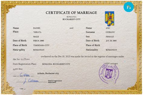 Romania Marriage Certificate Psd Template Fully Editable Webchinhto
