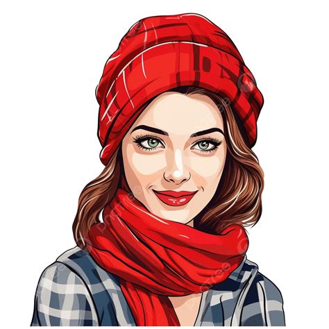 Beautiful Girl In Christmas Cap Vector Illustration In The Style Of A Comic Book Sexy Santa