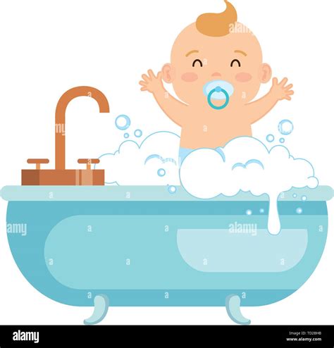 Cute Little Baby Boy Bathing In The Bathtub Stock Vector Image And Art