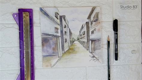 How To Draw One Point Perspective Watercolor Painting Youtube
